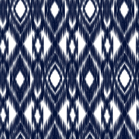 Blue Ikat Ogee Seamless Background Pattern. Abstract background for textile design, wallpaper, surface texturesのイラスト素材