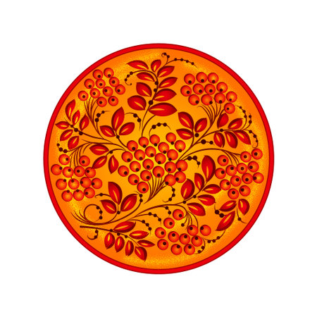 Khokhloma round ornament - russian traditional tribal ornamentのイラスト素材