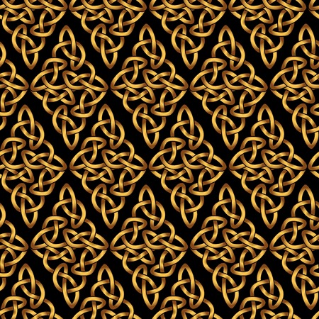 Scandinavian Celtic seamless wallpaper . Elegant golden ethnic patterns of druids on a black backgroundのイラスト素材