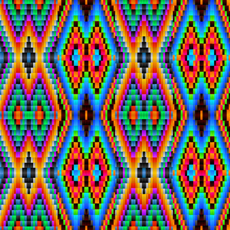 Seamless ethnic tribal pattern in Mexican and Peruvian colors, imitating yarn and woven fabric