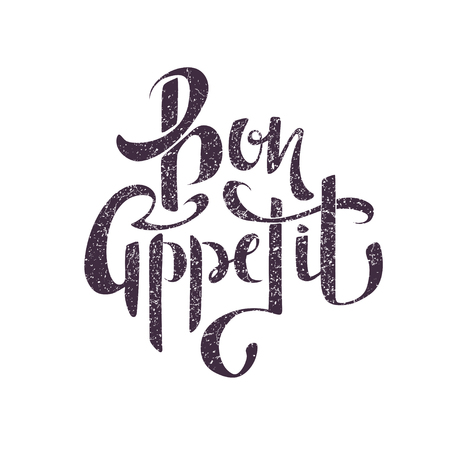 Bon appetit - Calligraphic text. Hand drawn vintage brush typography poster. Inspirational quotes. Poster. Lettering. Vector Illustration.のイラスト素材