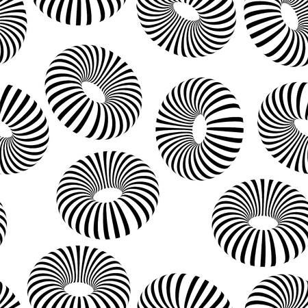 seamless background of striped 3D shapes and spirals. Psychedelic optical effectのイラスト素材