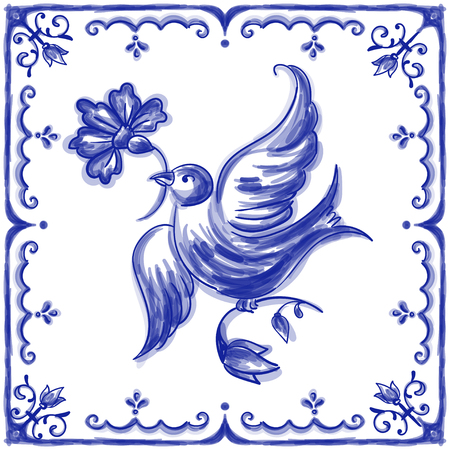 Azulejos Portuguese watercolorのイラスト素材