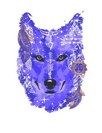 Watercolor tattoo of a wolf headのイラスト素材