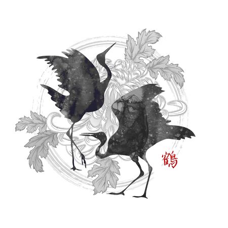 dancing cranes vectorのイラスト素材
