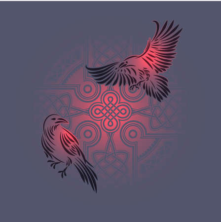 Odins Celtic Raven ilustrationのイラスト素材