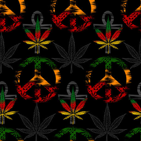 seamless pattern cannabisのイラスト素材
