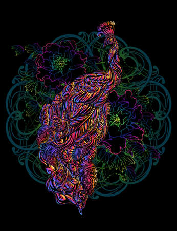 vector peacock tattooのイラスト素材