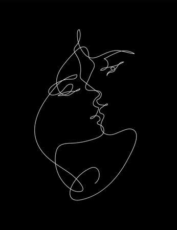 One line draw of kissingのイラスト素材