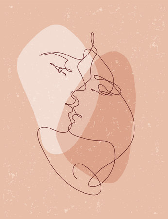 One line draw of kissingのイラスト素材