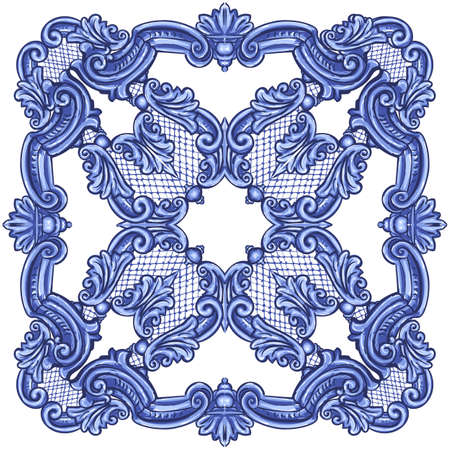 Azulejos Portuguese watercolorのイラスト素材