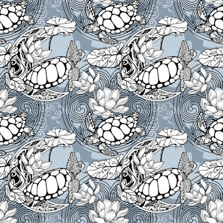Sea turtle seamless patternのイラスト素材