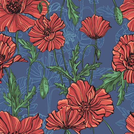 Poppies seamless patternのイラスト素材