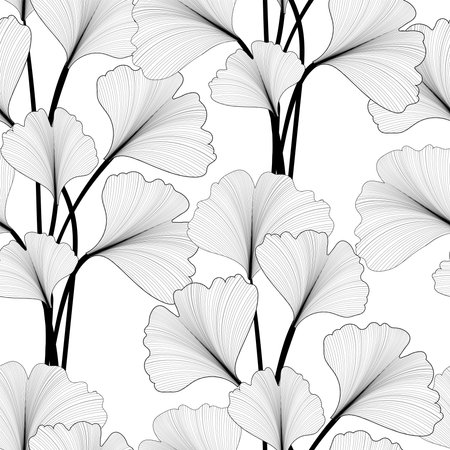 Ginkgo biloba - seamless pattern. Luxurious vector background designed for printing on fabric and can also be used in advertising medical cosmetics and pharmaceuticalsのイラスト素材
