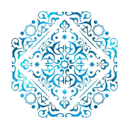 Arabic exquisite, sophisticated pattern. Watercolor drawing with oriental motif Arabesque ligature. Template for leather embossing, wood burning, fabric design, cards, postersのイラスト素材