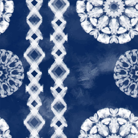 Seamless background Japanese Kimono. Organic Texture Element Wabi Sabi, coloration in Tie Dye, Ikat . Minimalist Asian Boho Pattern. Watercolour vector Texture. Indigo shibori backgroundのイラスト素材