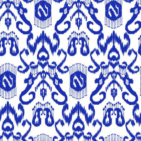 Seamless Ikat Pattern. Abstract black and white background for textile design, wallpaper, surface textures.のイラスト素材