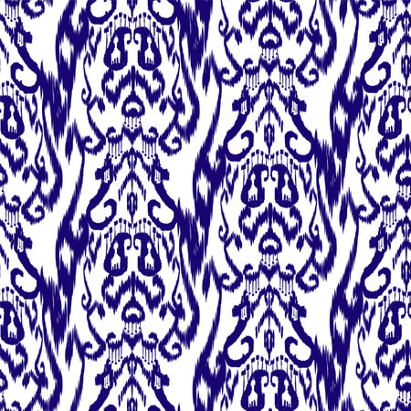 Seamless Ikat Pattern. Abstract black and white background for textile design, wallpaper, surface textures.のイラスト素材