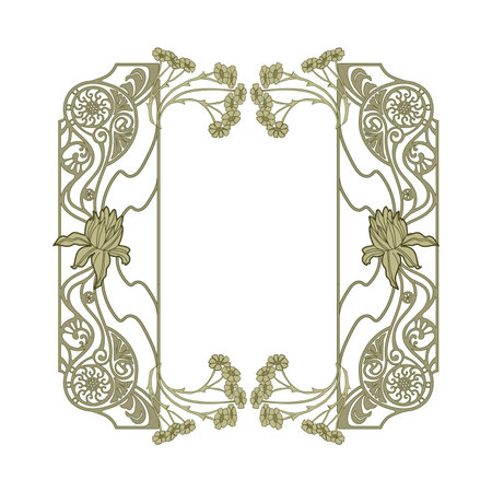 Art Nouveau Frame with Flowers - Exquisite, sophisticated vintage design in 1902 style. Isolated vectorのイラスト素材