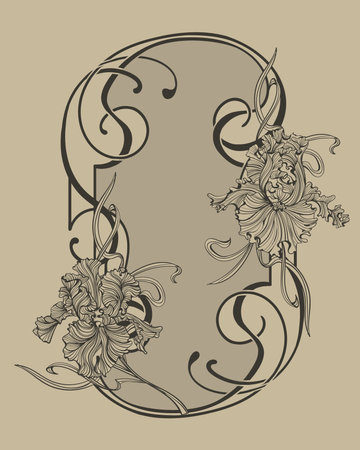Art Nouveau - vintage postcard with flowers, interlacing, branches. Elegant vector framesのイラスト素材