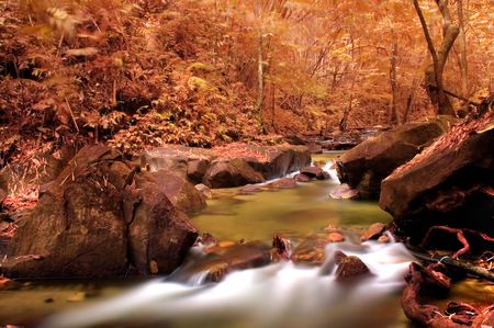 autumn waterfallの写真素材