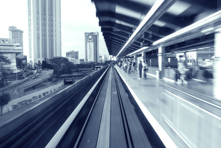 subway station in blue motion