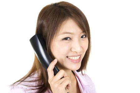 asian female call center over white backgrundの写真素材