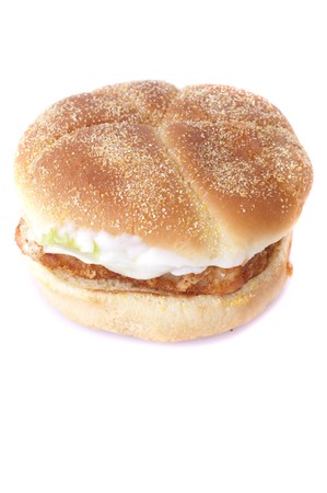 isolated close up photo of a single fish burgerの写真素材