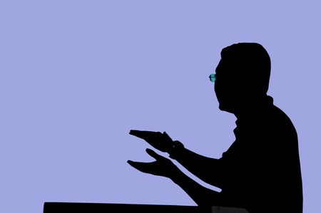silhouette of a man doing presentation の写真素材