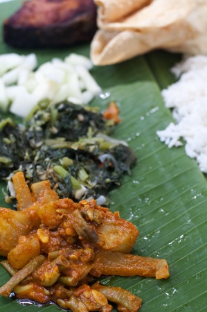 famous south indian banana leaf mealの写真素材