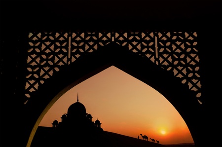 silhouette of arabic architecture  on desertの写真素材