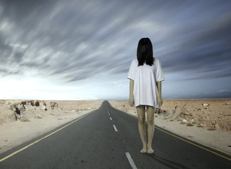 asian japanese highway ghost, perfect for halloweenの写真素材