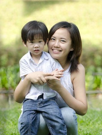 asian mother and sonの写真素材