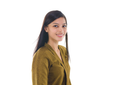 Portrait of a young muslim woman on white backgroundの写真素材