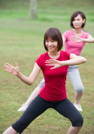asian girls tai chi	outdoor , chinese womenの写真素材