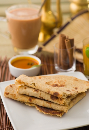 Chapati , Indian flat bread in plate usually served with curry の写真素材