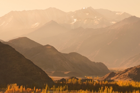 Leh, Ladakh range during sunrise, Indiaの写真素材