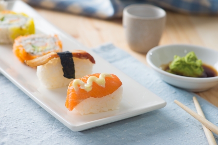 Sushi Assortment On a Dish, close upの写真素材
