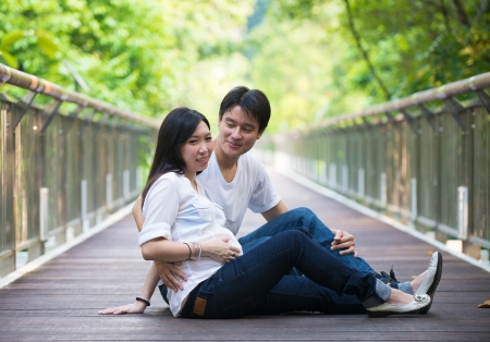 Happy young pregnant asian couple in the nature

の写真素材