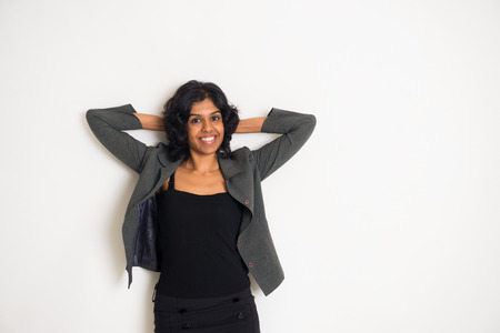 indian business woman with plain backgroundの写真素材