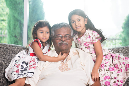 portrait of indian granparent and his grandchildrenの写真素材