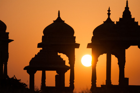 sunset on rajasthan templeの写真素材