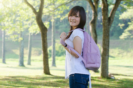 asian female college student outdoorの写真素材