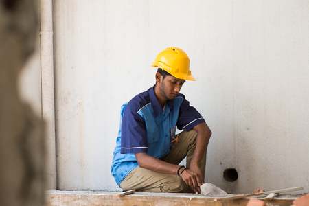 indian contruction working doing mansonaryの写真素材