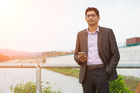 indian business male with container backgroundの写真素材