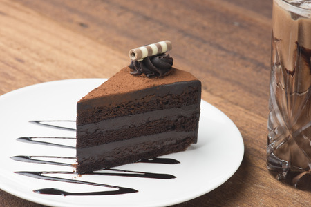 chocolate cake and iced coffeeの写真素材