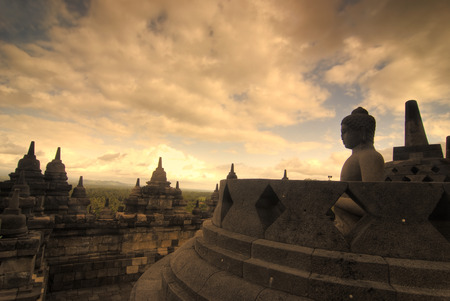 borobudur,very famous landmark in java, indonesia during sunsetの写真素材