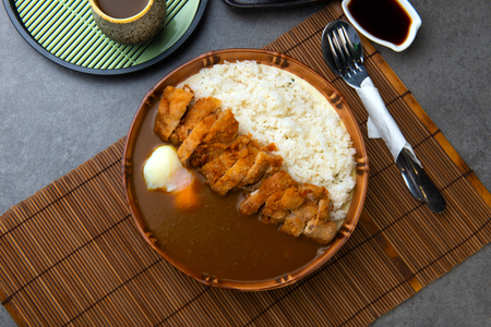 Katsu curry; Curry rice with fried porkの写真素材