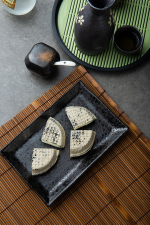 japanese black sesame waffle ice cream with backgroundの写真素材