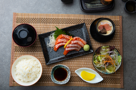 sashimi set with riceの写真素材